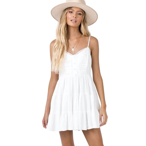Princess Polly Dlaney White Mini Dress Tiered Ruffle Babydoll Boho 8 Cottagecore - Picture 1 of 14